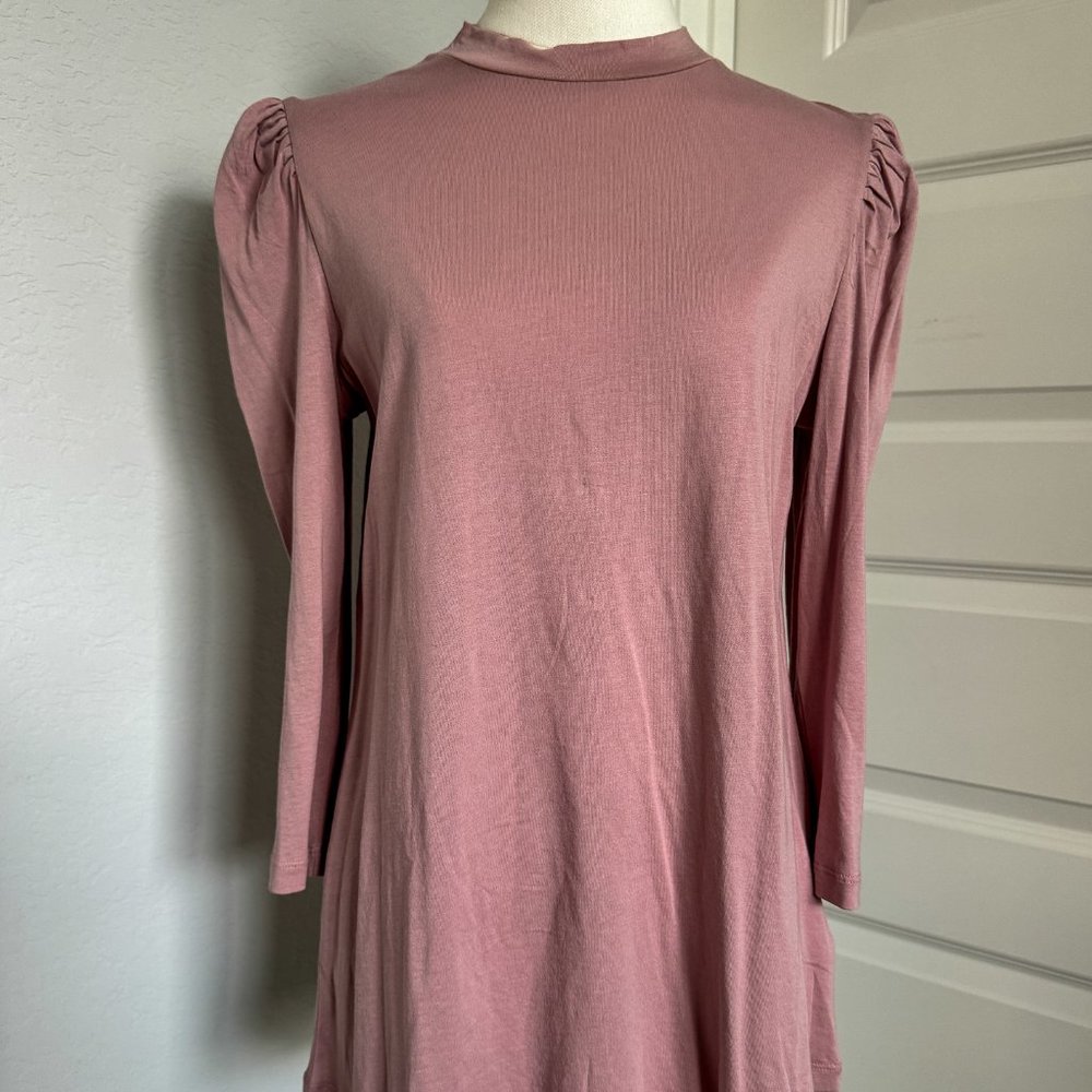 LOGO Lori Goldstein Women's Mock Neck Puff-Sleeve Blouse--NWOT--Sz Small